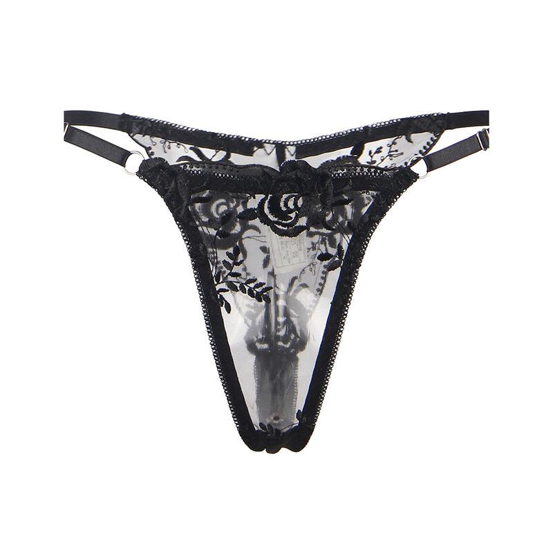 Subblime - set of 3 pieces bra + thong + garter floral print black l/xl