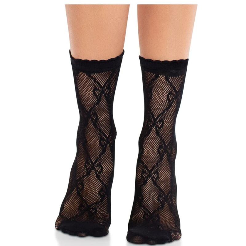 Leg avenue - black lace bow lace socks 2