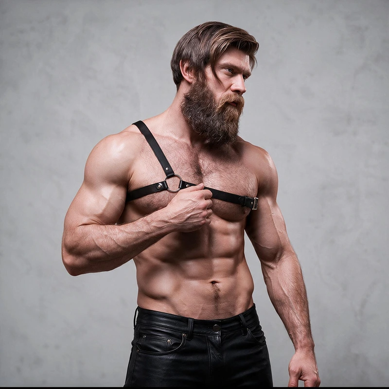Fetish submissive - attitude mens crossed shoulder eco leather harness 2