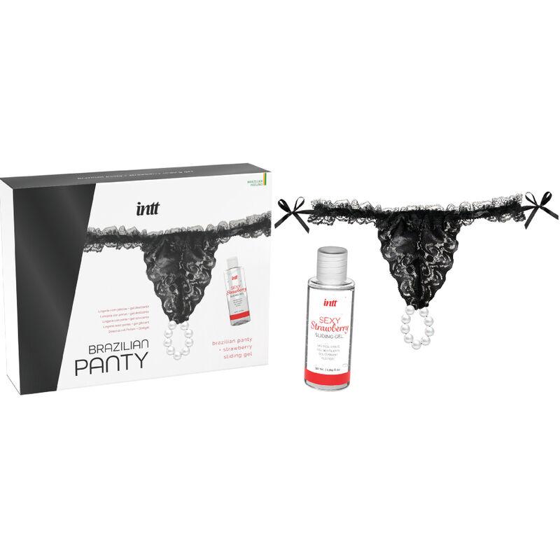 Intt - Brazilian Black Panty With Pearls And Lubricant Gel 50ml