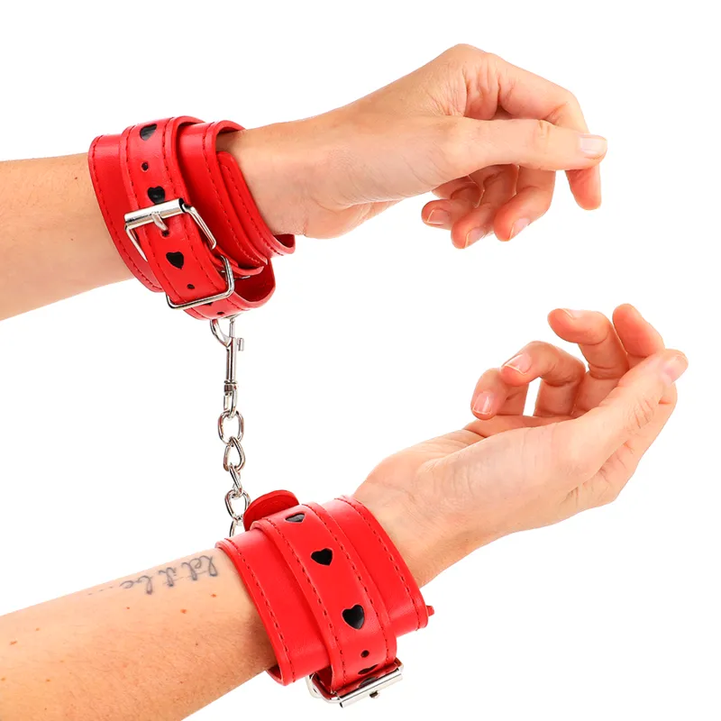 Kink - Red Wrist Restraints With Black Heart Inlay Adjustable 21-28 Cm X 5.5 Cm 2