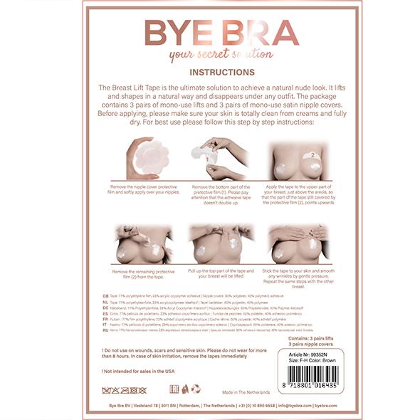 Bye Bra - Breast Lift & Silk Nipple Covers 3 Pairs Transp. F-H