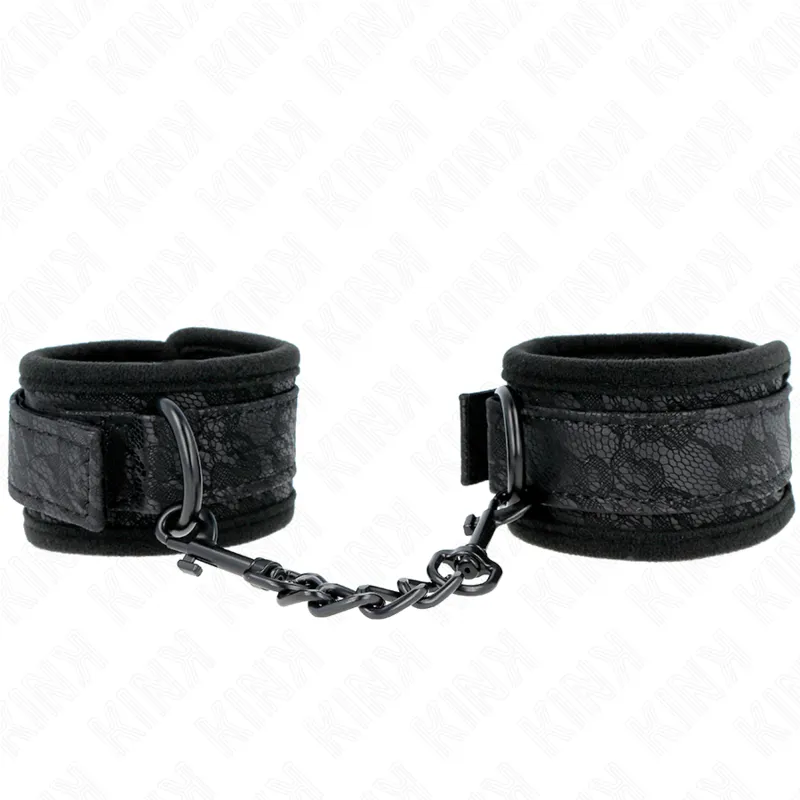 Kink - Dark Lace Covered Wrist Cuffs Neoprene Adjustable Black 20-29 Cm X 5 Cm