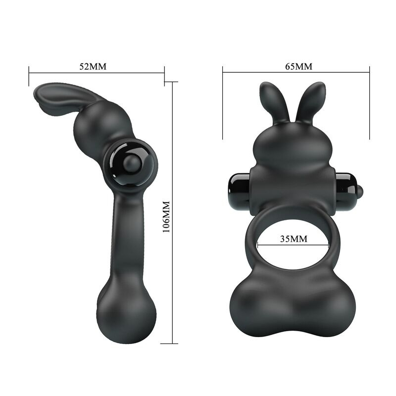 Pretty love - vibrating penis ring with bunny stimulator 10 functions black 9