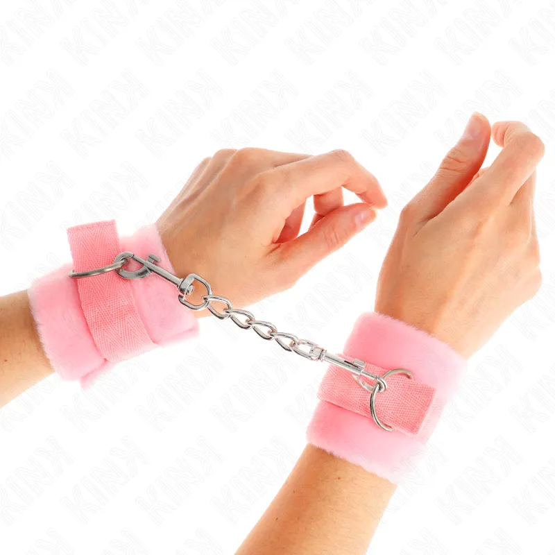 Kink - Beginner Fur Hand Cuffs Pink 30 X 7 Cm 3