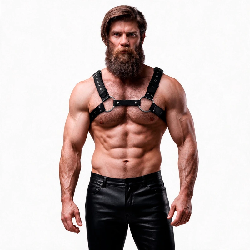 Fetish submissive attitude - mens eco-leather chest harness with studs