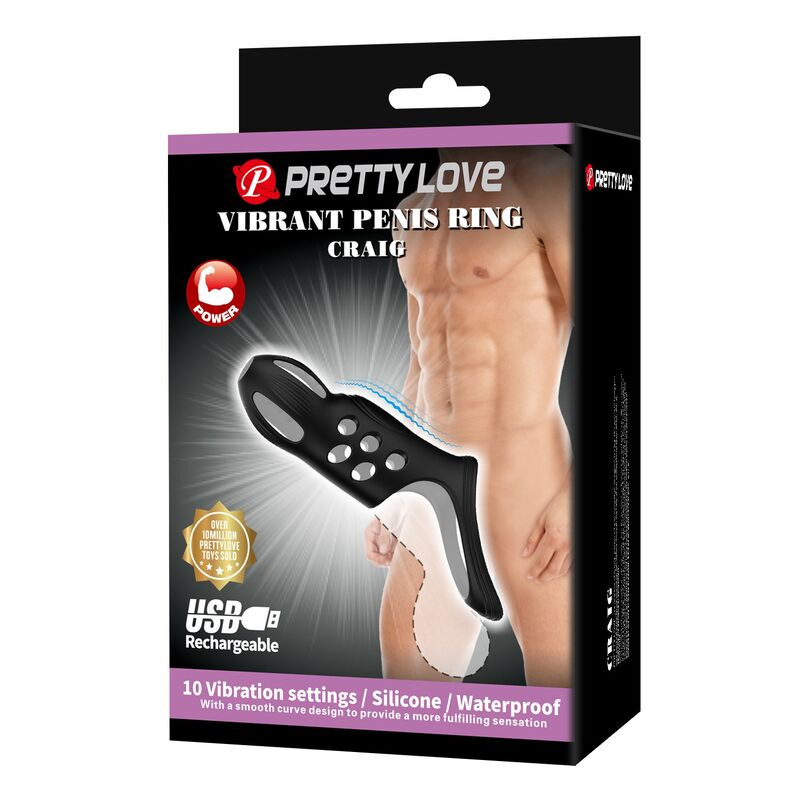 Pretty love - craig rechargeable vibrating penis ring black 1
