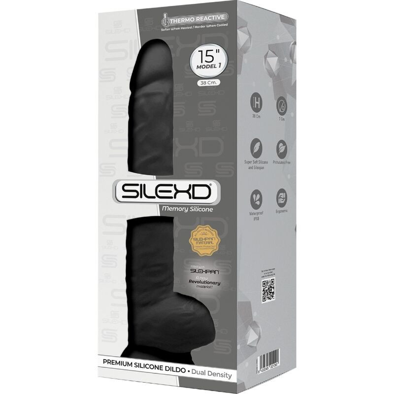 Silexd - Model 1 Realistic Penis Premium Silexpan Silicone Black 38 cm 2