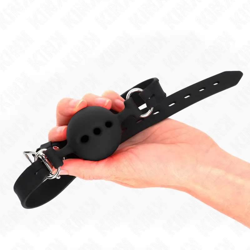 Kink - Full Silicone Gag 55 X 2 Cm With 5 Cm Ball Size L Black Adjustable 35-51 Cm 2