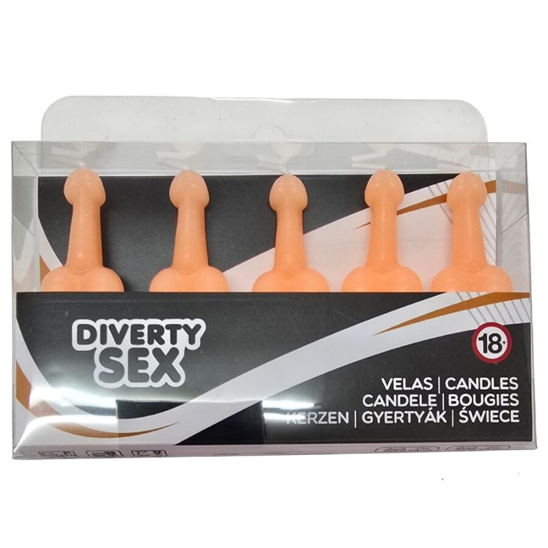 Diablo picante - box of 5 flesh penis-shaped candles