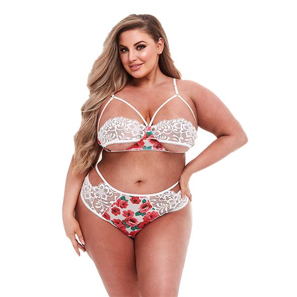 Baci Lingerie - Floral & Lace Bra Set Curvy White Queen Size