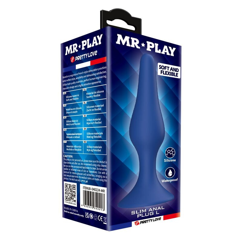 Mr play - slim silicone anal plug blue l 2
