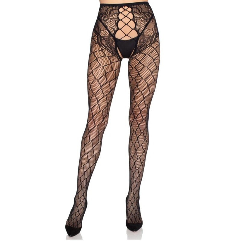Leg avenue - 1966 net tights with crotchless panty black - one size 3