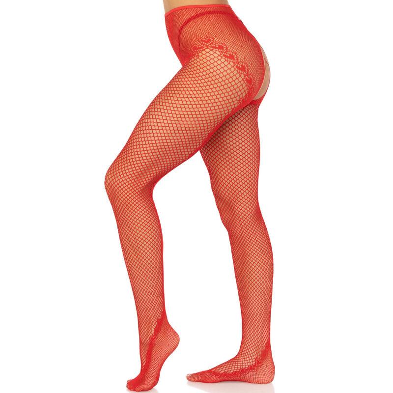 Leg Avenue - Crotchless Fishnet Stockings Red 2