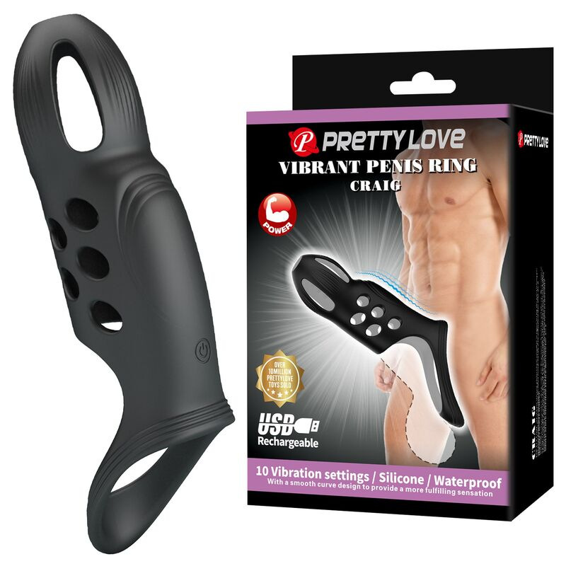 Pretty love - craig rechargeable vibrating penis ring black