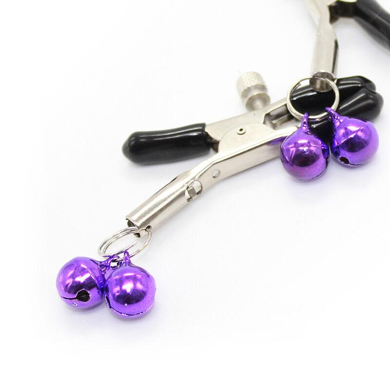 Ohmama Fetish Double Bells Nipple Clamps - Purple