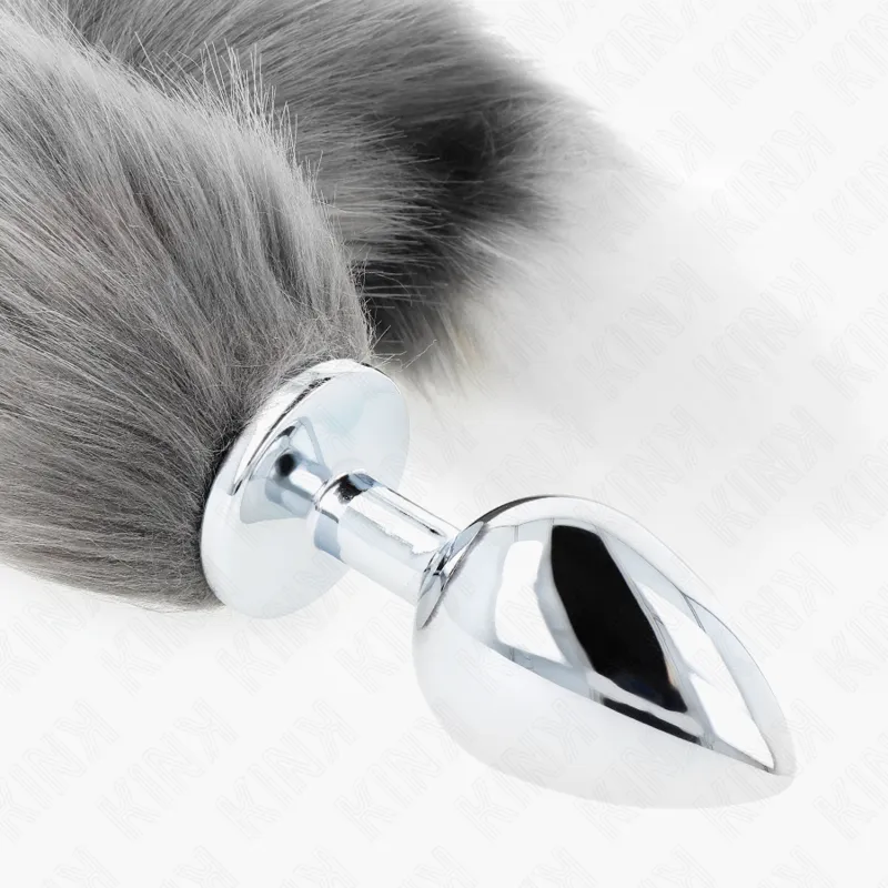 Kink - Anal Plug Size L 10 X 4 Cm With Synthetic Tail 40 Cm Grey And White