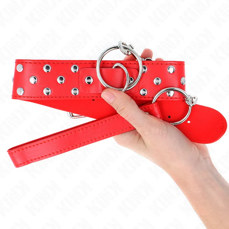 Kink - Ring Rivet Strap Necklace With Belt 65 Cm Red Adjustable 36-50 Cm X 3.8 Cm 3