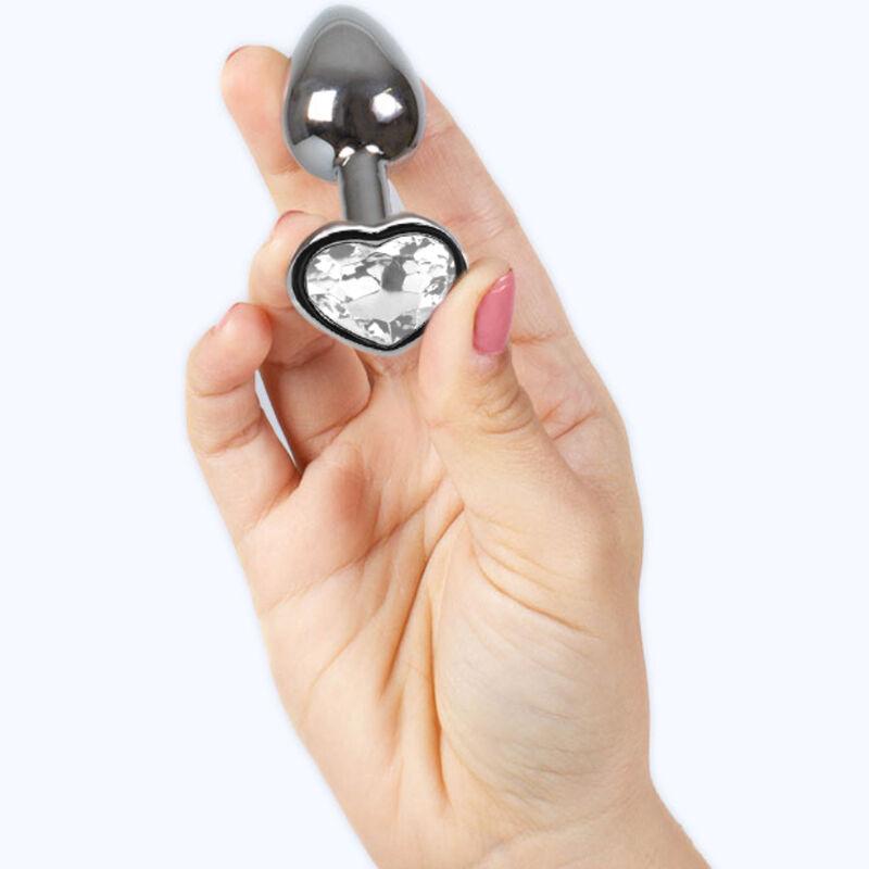 Secret Play - Metal Butt Plug Clear Crystal Heart Small Size 7 Cm - Análny Kolík