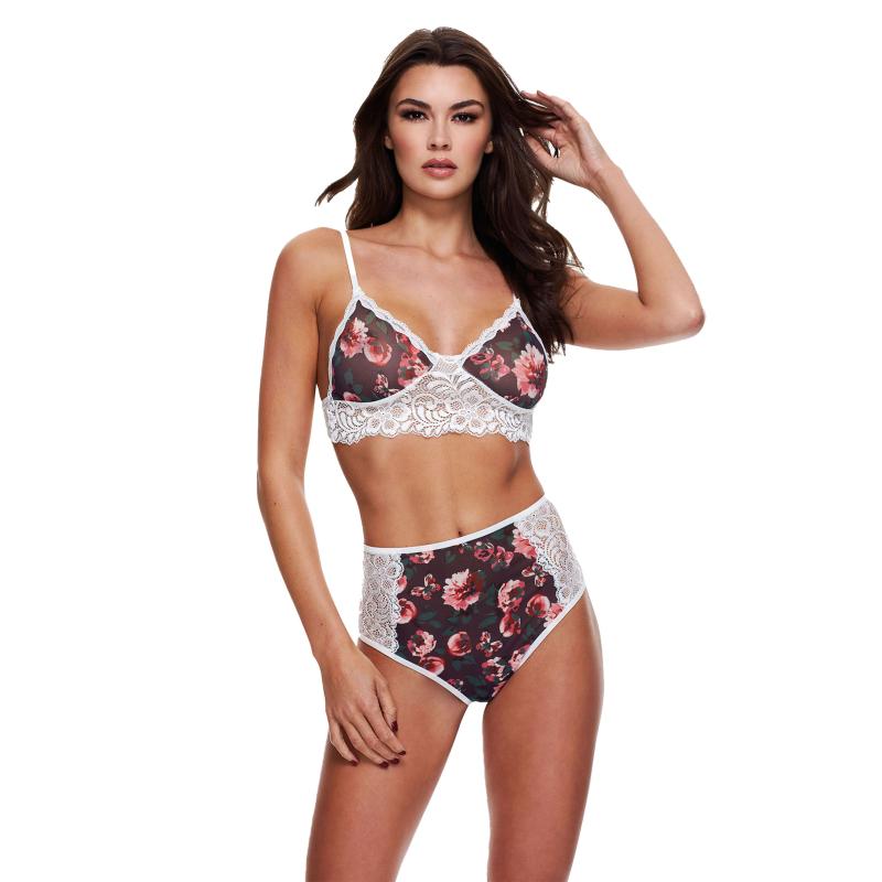 Baci Lingerie - Grey Floral & Lace Bra Set White S/M 3