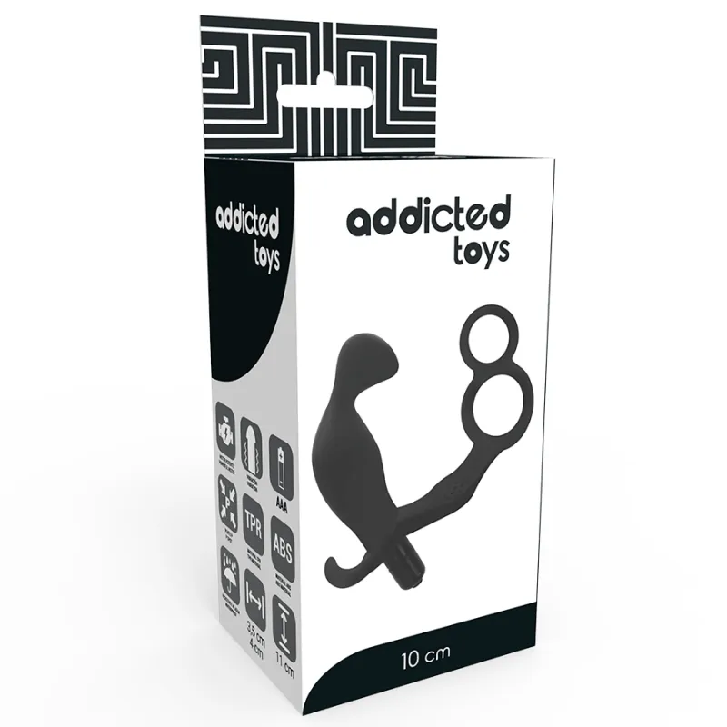 Addicted Toys Butt Plug With Cock Ring And Ball-Strap 10cm Black - Análny Kolík S Krúžkom