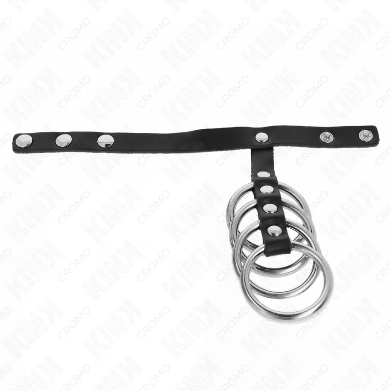 Kink - 4 metal penis rings 3.8 cm connected with leather strap 22 x 1.5 cm and pressure closure