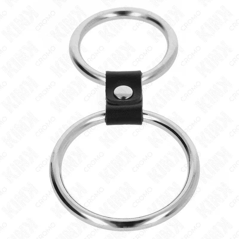 Kink - double metal penis ring 3.7 cm to 5 cm connected by leather strap model 1