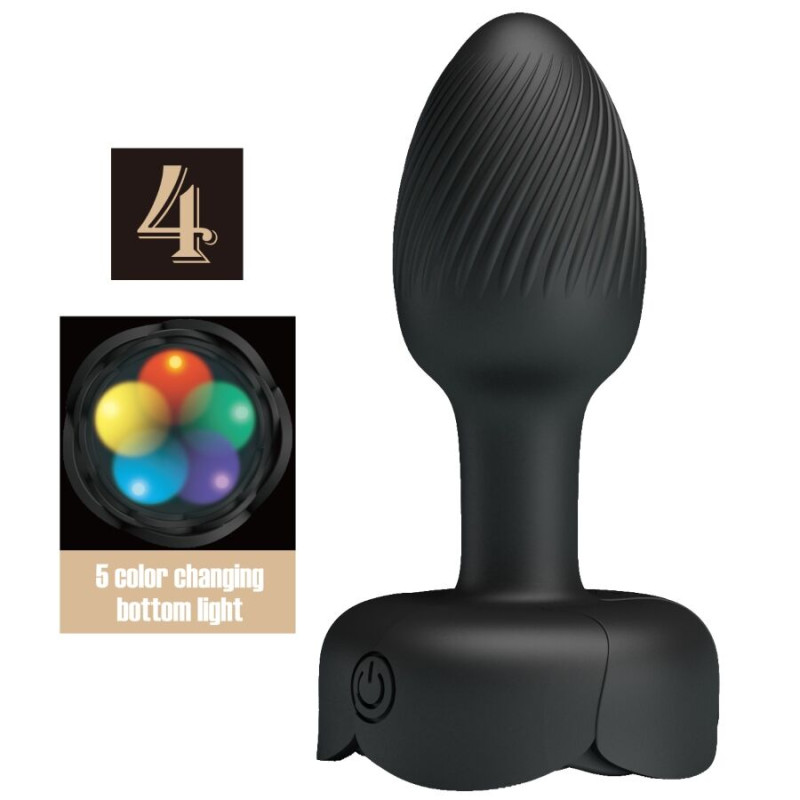Pretty love - olman anal plug with led light black 8.8 cm