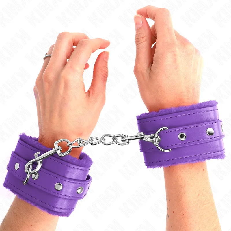 Kink - Premium Fur Lined Wrist Restraints Purple With Purple Belt Adjustable 17-29 Cm X 6 3