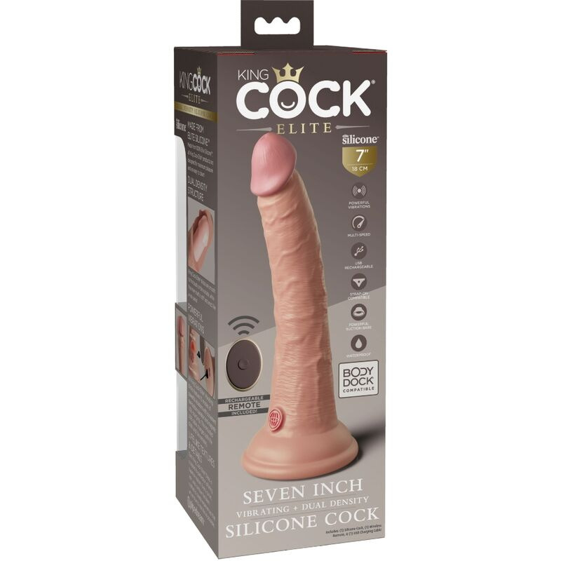 King cock - elite realistic dildo vibrator & silicone remote control 17.8 cm 4