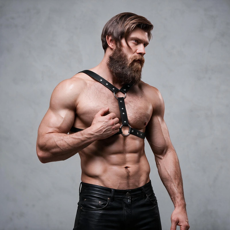 Fetish submissive attitude - eco-leather chest harness with double support and studs for men 2
