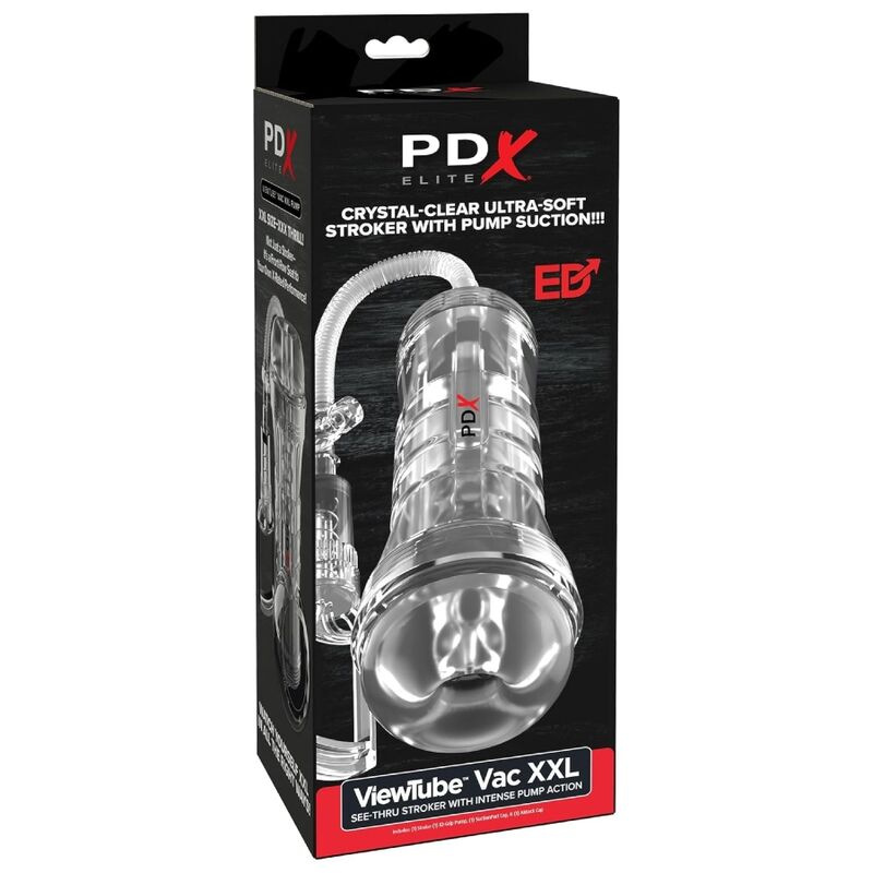 Pdx elite - viewtube vac xxl transparent stroker with suction pump 27.3 cm 5