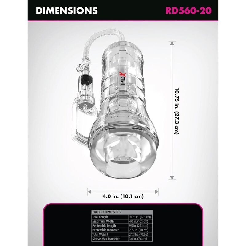Pdx elite - viewtube vac xxl transparent stroker with suction pump 27.3 cm 4