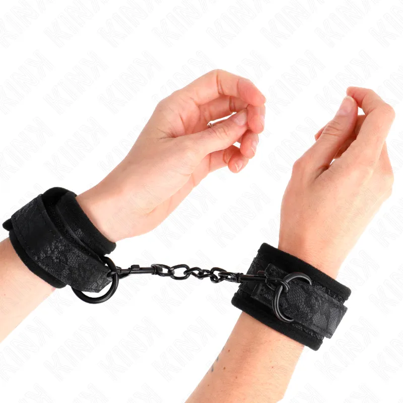Kink - Dark Lace Covered Wrist Cuffs Neoprene Adjustable Black 20-29 Cm X 5 Cm 3