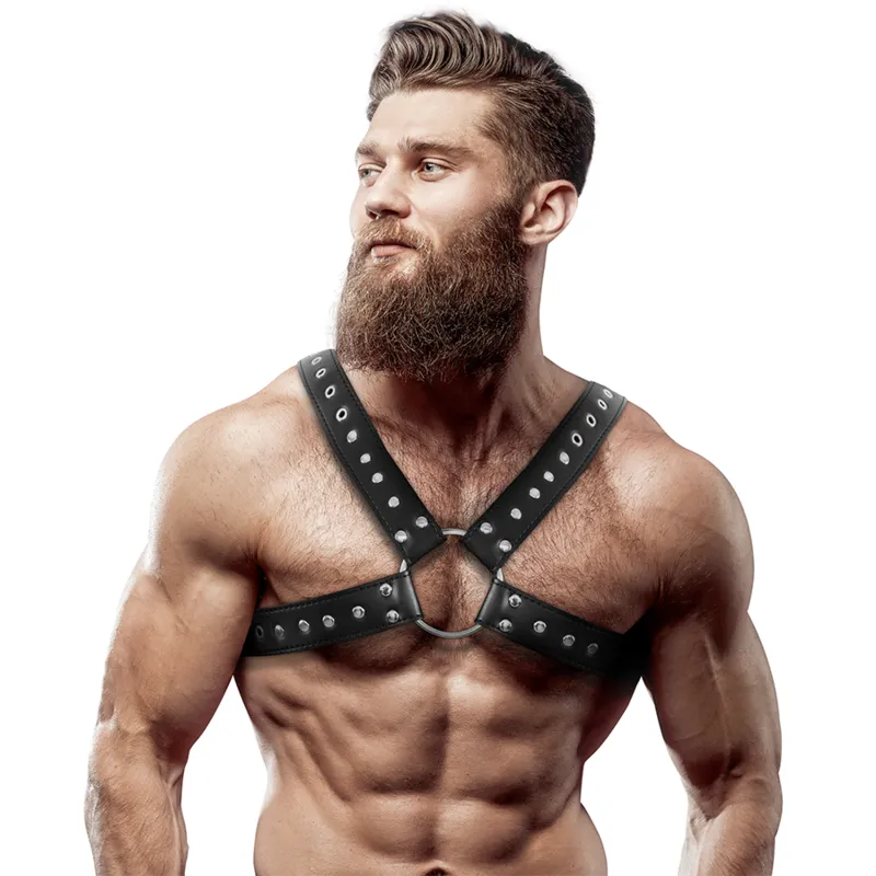 Fetish Submissive Attitude&Trade; - Men&Apos;S Cross-Over Eco-Leather Chest Harness With St