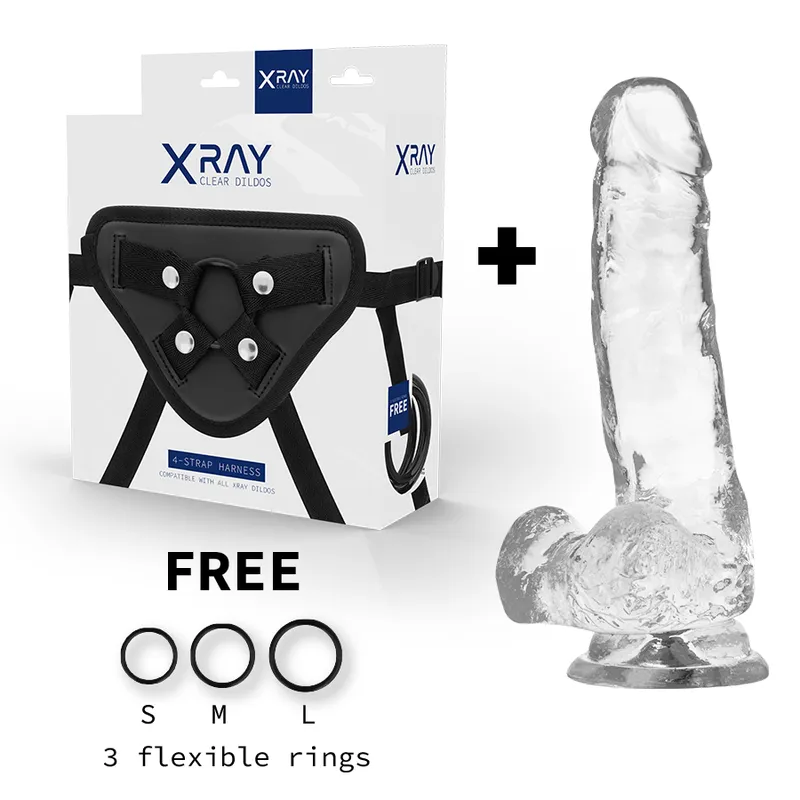 Xray Harness + Clear Cock With Balls 18.5cm X 3.8cm - Pripínací Penis 1