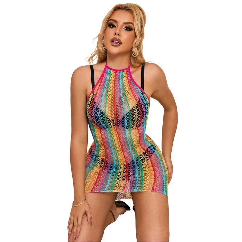 Subblime - 952341 rainbow fishnet bodystocking one size