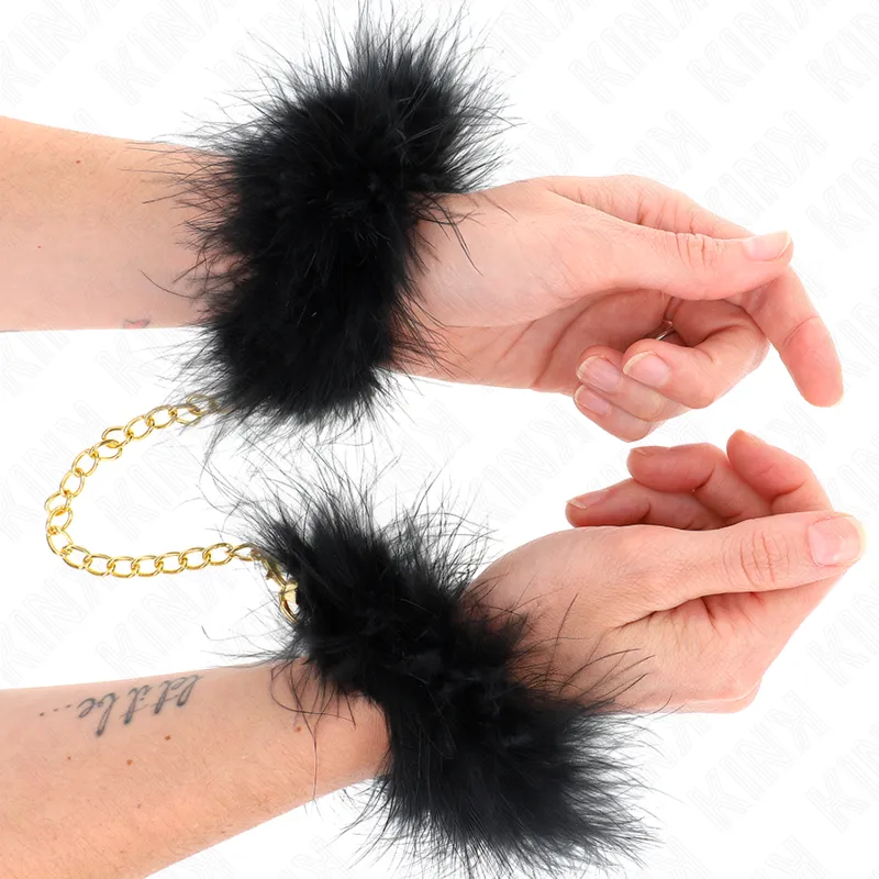 Kink - feather hand cuffs with gold chain model 0