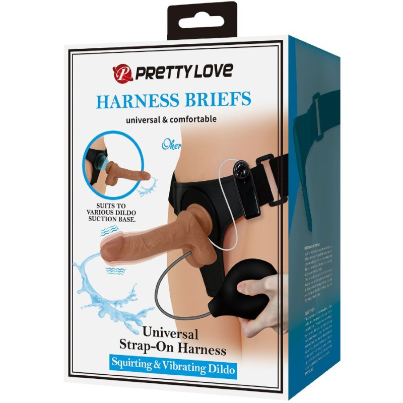 Pretty love - universal harness briefs with vibrating and squirting dildo 15.5 cm mulato 9