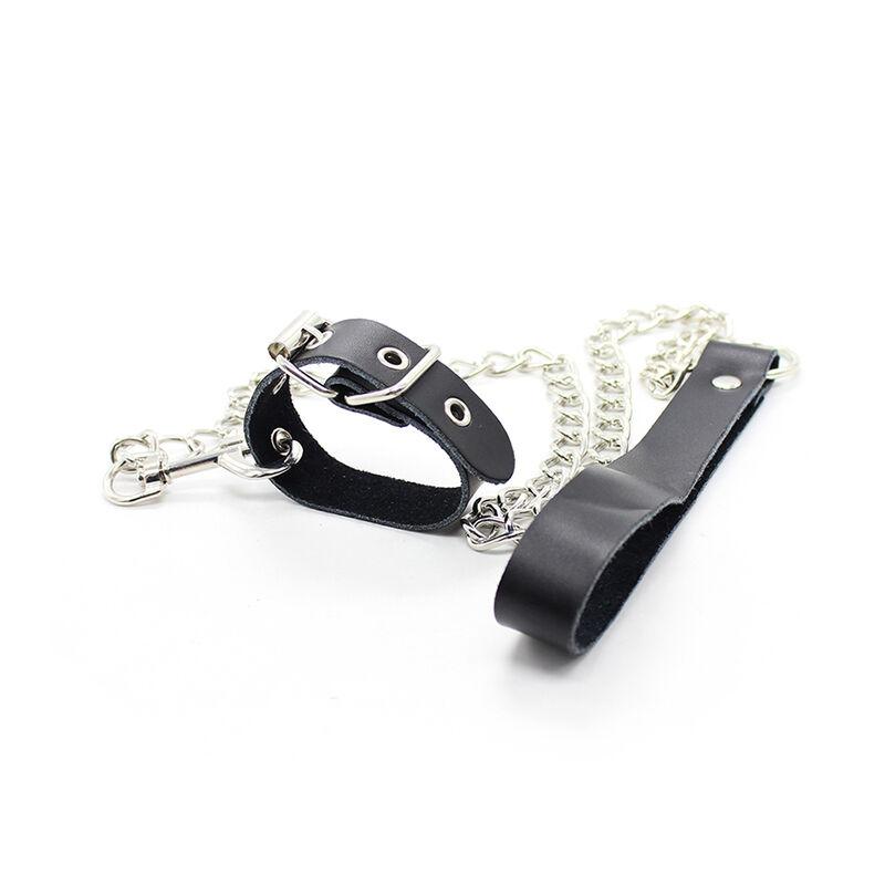 Ohmama Restraint Leather Necklace And Metallic Chain 2