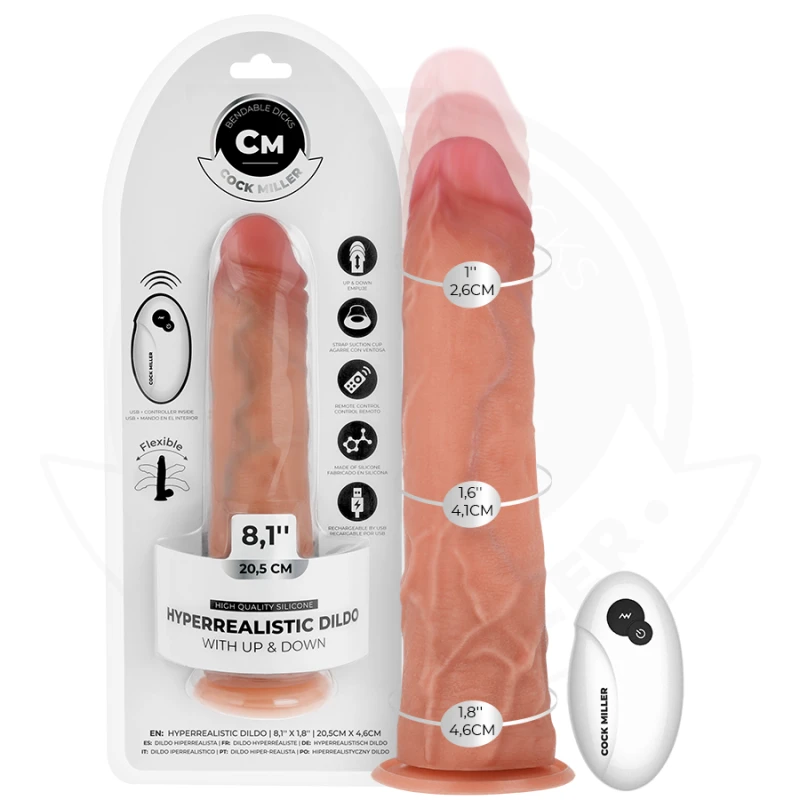 Cock miller - hyper-realistic dildo with suction cup and thrusting with remote control 20.5 cm