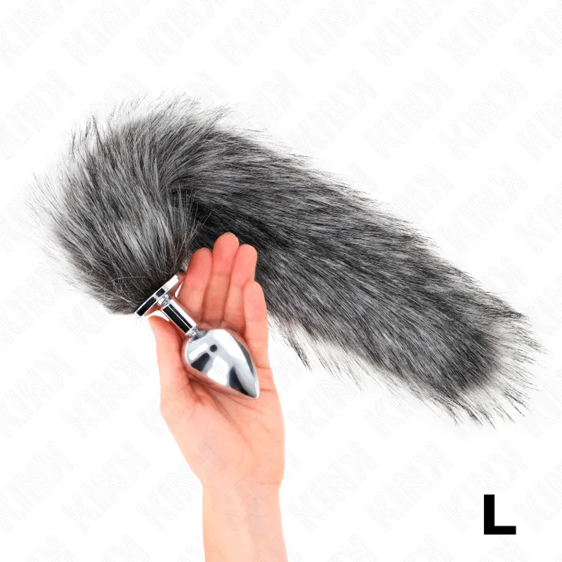 Kink - Anal Plug Size L 10 X 4 Cm With Synthetic Tail 40 Cm Grey