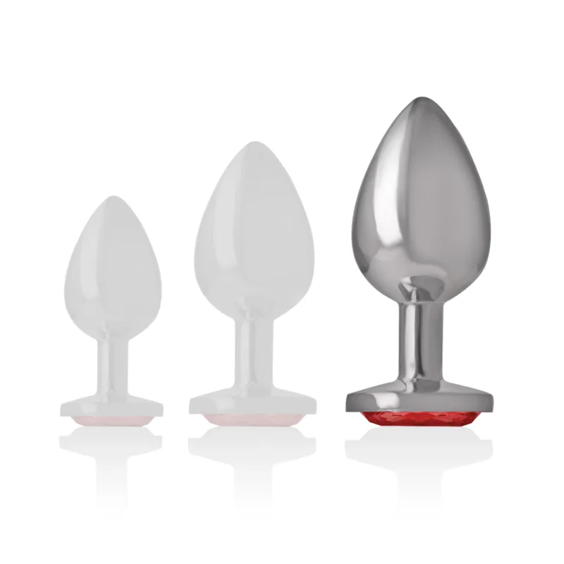 Intense - Metal Aluminum Anal Plug With Red Glass Size L - Análny Kolík 4