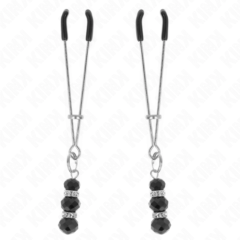 Kink - gold thin nipple clamps with 3 black glass beads 7 cm 3