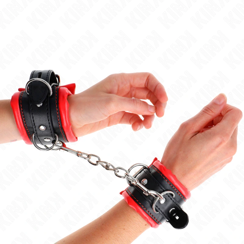Kink - heavy wrist restraints with red fur lined adjustable 20-30 cm x 6 cm