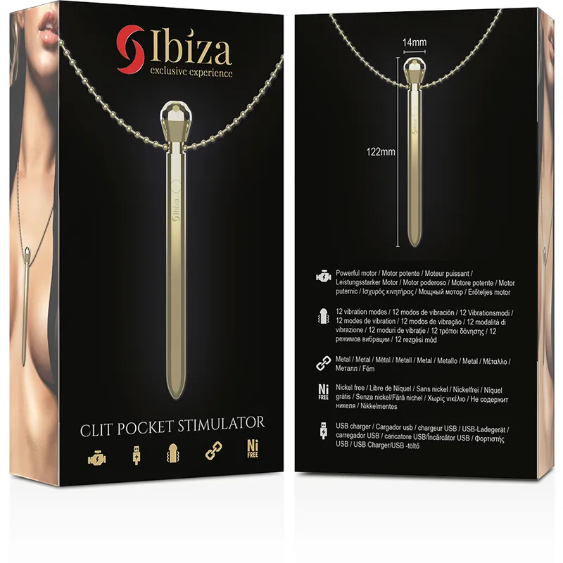 Ibiza - Clit Pocket Stimulator (Necklace) Usb Charger 12 Vibration Modes Golden 12,2 X 1,5