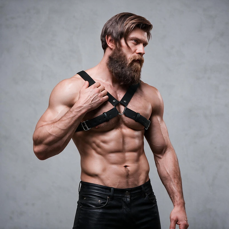 Fetish submissive attitude - mens adjustable eco-leather cross chest bulldog harness 2