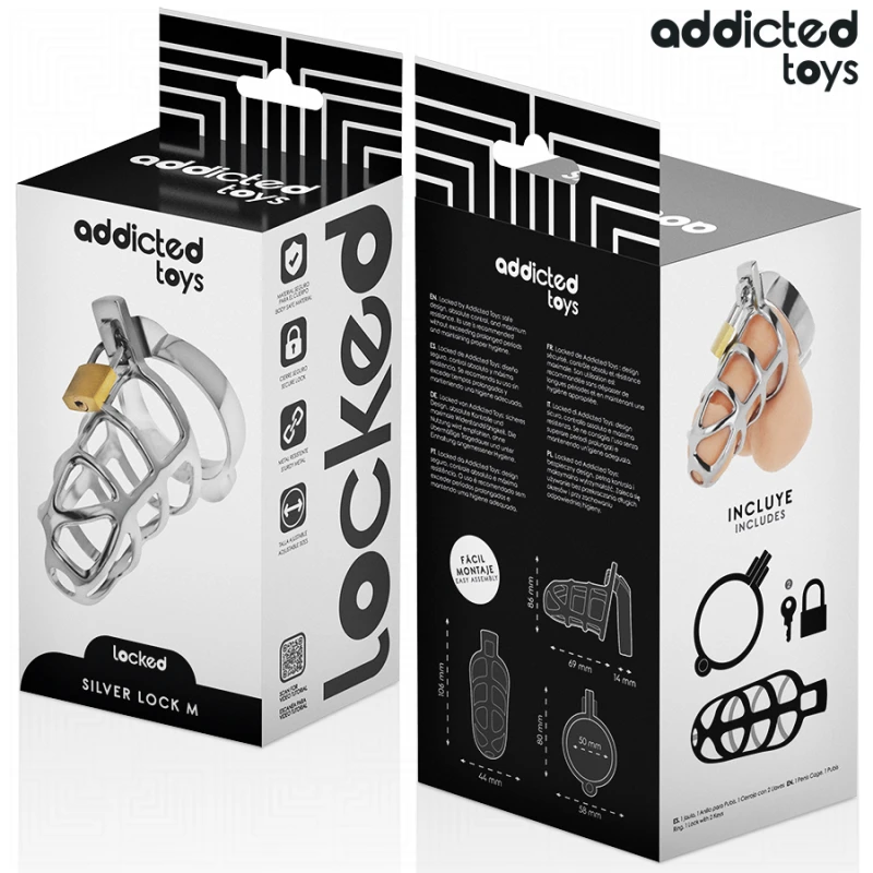 Addicted toys locked - silver lock penis cage metal size m 5