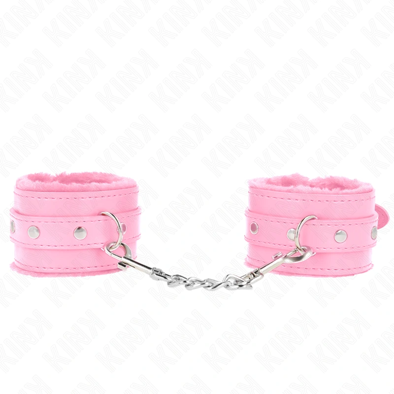 Kink - premium fur lined wrist restraints pink with pink belt adjustable 17-29 cm x 6 cm 3