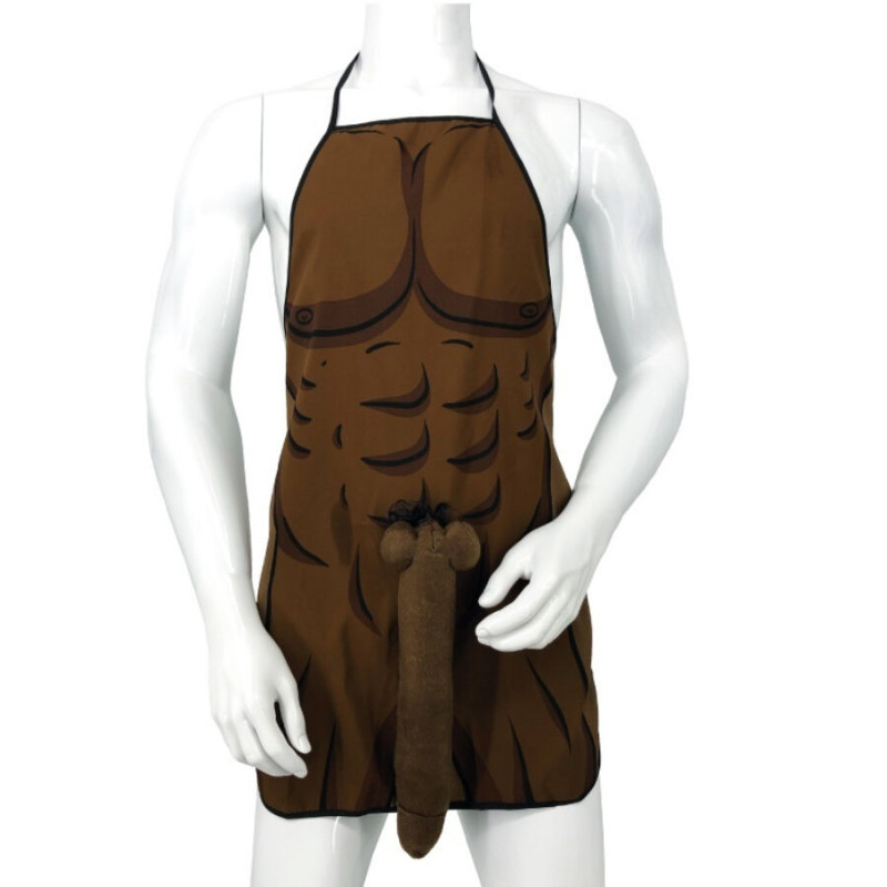 Diablo picante - muscular apron with 3d penis in brown tone